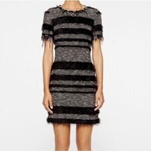 Vintage 1990s Nicole Miller Atelier Tweed Shag Short Sleeve Shift Dress Size 2